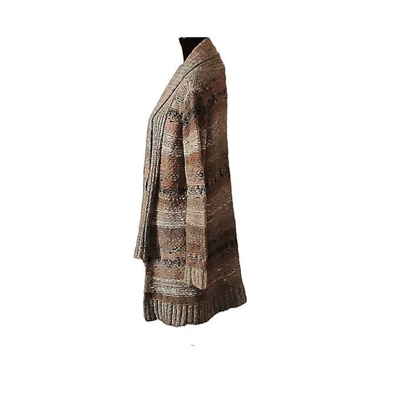 Maurice's Boho Earth Tone Stripe Shawl Collar Open Front Cardigan Sweater Size M - Picture 4 of 9